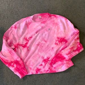 Victoria Secret Pink Tye Dye Pink Cropped Sweatshirt